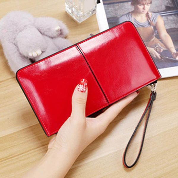 women candy color oil wax leather zipper clutch wallet female burglar robbed purse lady multi-function phone bag, Red;black
women candy color oil wax leather zipper clutch wallet female burglar robbed purse lady multi-function phone bag, Red;black