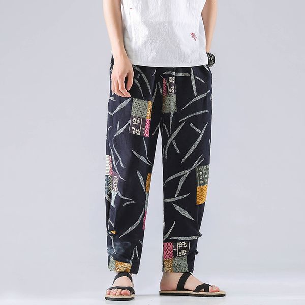 chinese style loose nine points flower pants summer national style retro linen cotton and linen casual men's pants, Black
chinese style loose nine points flower pants summer national style retro linen cotton and linen casual men's pants, Black