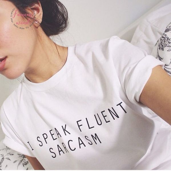womens funny t shirt white parody i speak fluent sarcasm fashion american t shirt woman tee street
womens funny t shirt white parody i speak fluent sarcasm fashion american t shirt woman tee street
