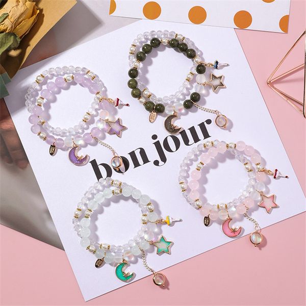 bohemian min korean crystal beaded beads double bracelet sweet girl heart star moon bracelet women's jewelry sz208, Black
bohemian min korean crystal beaded beads double bracelet sweet girl heart star moon bracelet women's jewelry sz208, Black