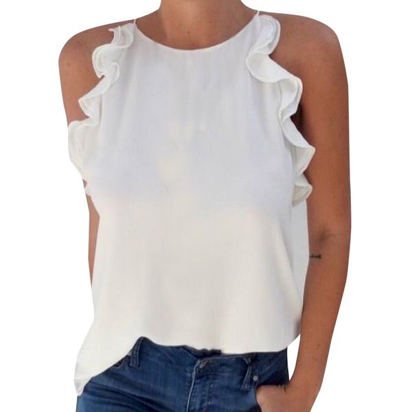 women tank camis o neck solid sleeveless ruffles sleeve shirt casual ladies vest blouse camisole summer beach, White
women tank camis o neck solid sleeveless ruffles sleeve shirt casual ladies vest blouse camisole summer beach, White