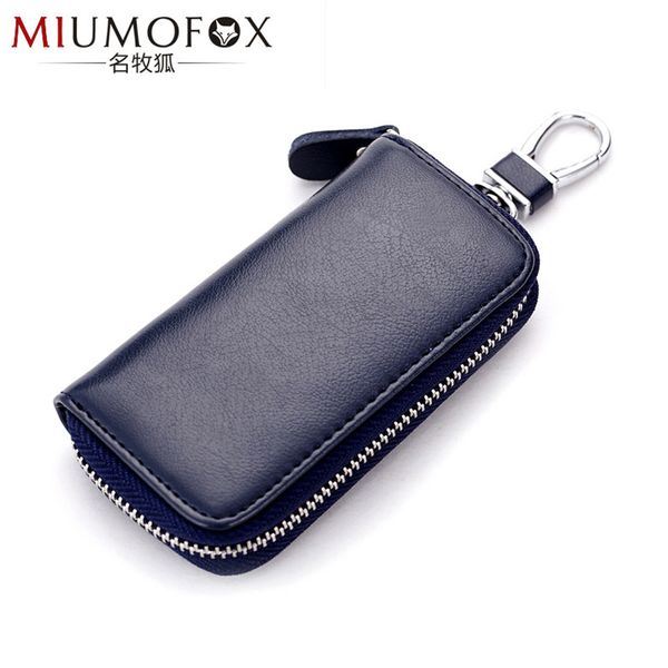 

genuine leather keychain men women key holder organizer pouch cow car key bag wallet housekeeper case mini card bag w70, Red;blue