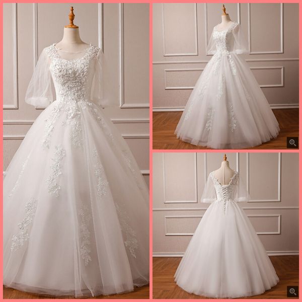 robe de mariage 2019 real picture ball gown white lace appliques wedding dresses scoop neckline with half sleeve beaded crystals bride gowns
robe de mariage 2019 real picture ball gown white lace appliques wedding dresses scoop neckline with half sleeve beaded crystals bride gowns