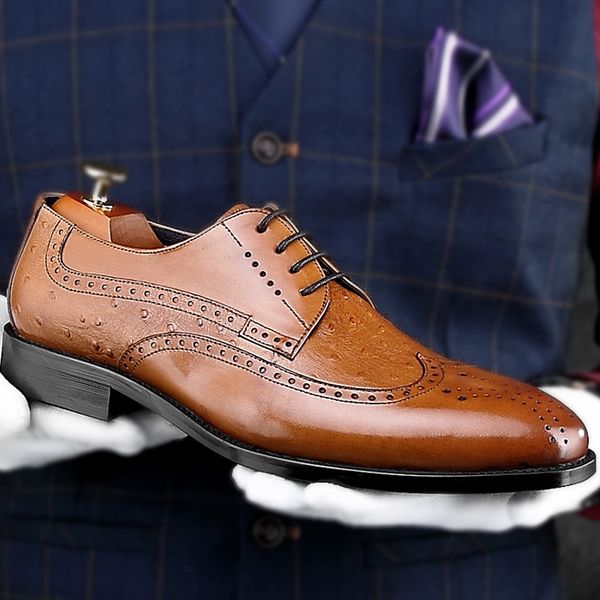 summer genuine leather men's handmade derby oxfords ostrich pattern pointed toe man formal dress wingtip brogues shoes hkn137, Black
summer genuine leather men's handmade derby oxfords ostrich pattern pointed toe man formal dress wingtip brogues shoes hkn137, Black