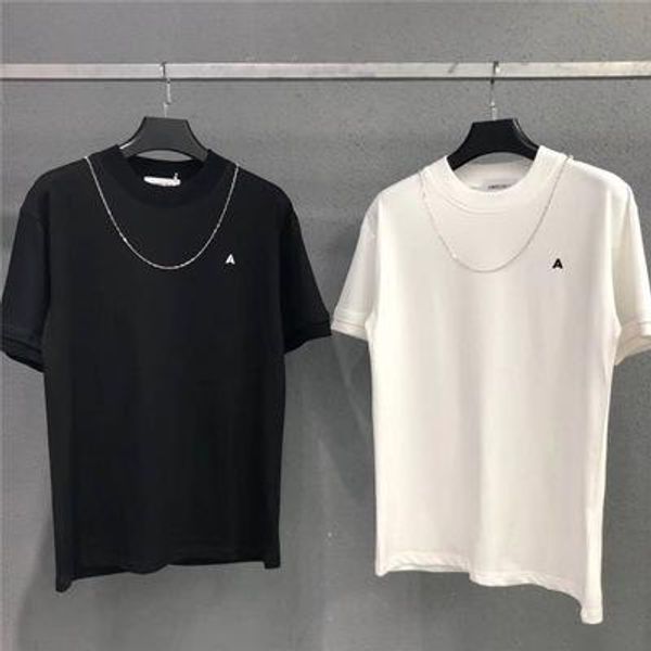 high version amb letter embroidery short sleeve cotton loose men and women couple t-shirt, White;black
high version amb letter embroidery short sleeve cotton loose men and women couple t-shirt, White;black