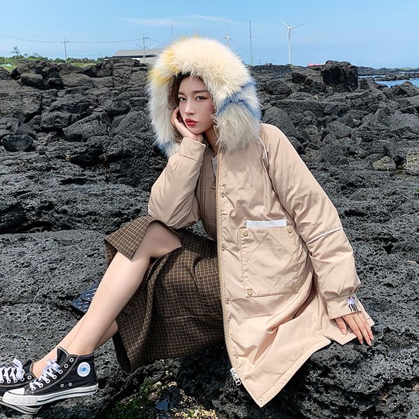 long winter jacket for women's hooded big fur collar down parkas womens long warm thick down cotton coats female casual overcoat, Tan;black
long winter jacket for women's hooded big fur collar down parkas womens long warm thick down cotton coats female casual overcoat, Tan;black