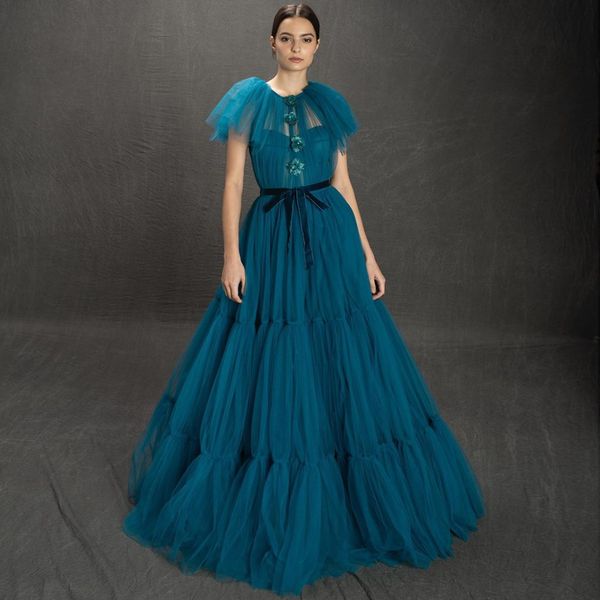 classy appliqued short sleeves prom dresses sheer jewel neck a line evening gowns plus size tulle pleated formal dress, Black
classy appliqued short sleeves prom dresses sheer jewel neck a line evening gowns plus size tulle pleated formal dress, Black