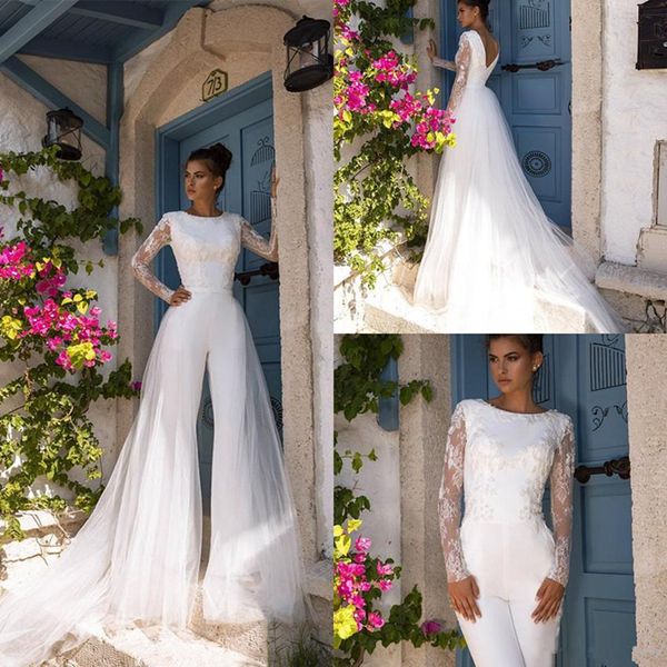 modest 2020 new long sleeve jumpsuits wedding dress with detachable train vestido de noiva boho lace wedding dresses bridal gowns, White
modest 2020 new long sleeve jumpsuits wedding dress with detachable train vestido de noiva boho lace wedding dresses bridal gowns, White