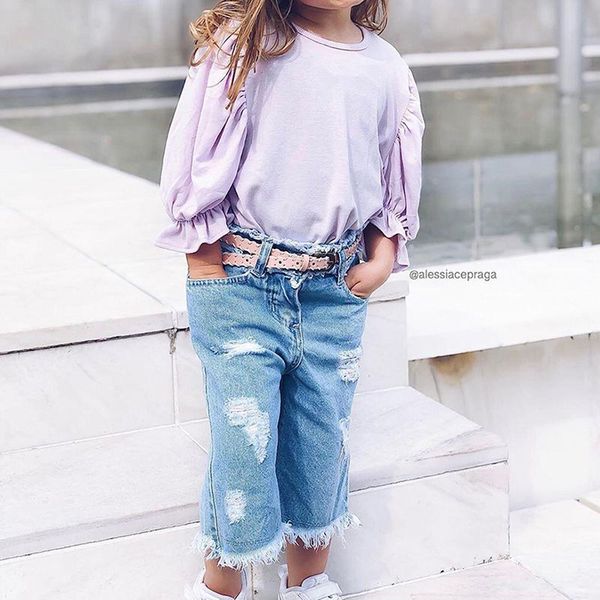 kids baby girl clothes lantern sleeve solid color + hole denim pants outfits clothes spring autumn 2pcs girls clothing set, White
kids baby girl clothes lantern sleeve solid color + hole denim pants outfits clothes spring autumn 2pcs girls clothing set, White
