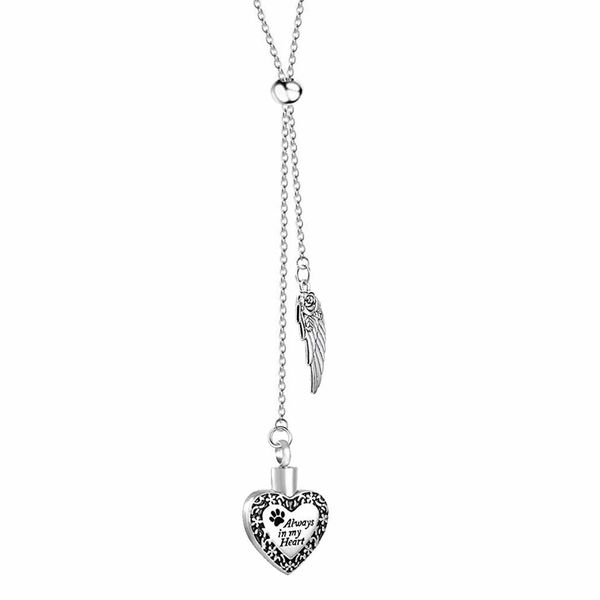 cremation urn necklace ashes heart angel wings stainless steel urn necklace pet pendant - always in my heart, Silver 
cremation urn necklace ashes heart angel wings stainless steel urn necklace pet pendant - always in my heart, Silver