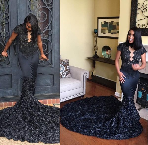 Elegant Black Girls Mermaid Black Prom Dresses 2019 Lace Appliques See Through Evening Gowns Sweep Train Evening Dresses
Elegant Black Girls Mermaid Black Prom Dresses 2019 Lace Appliques See Through Evening Gowns Sweep Train Evening Dresses