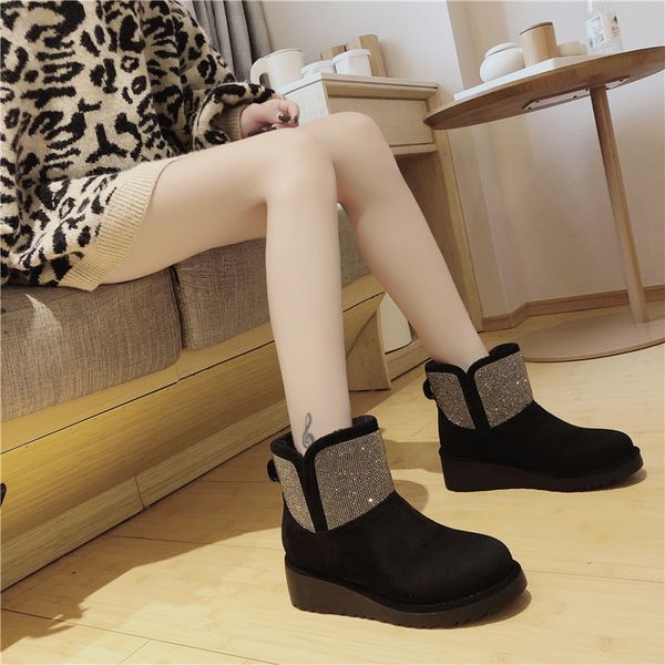 women's warm snow boots round head flat shoes ankle boots bling crystal ladies ankle 2019 rubber sole, Black
women's warm snow boots round head flat shoes ankle boots bling crystal ladies ankle 2019 rubber sole, Black