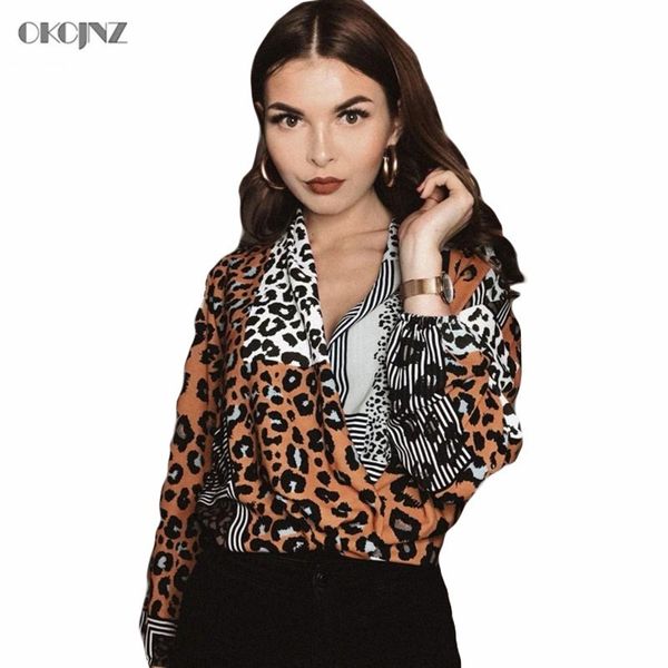 

vinatge v-neck leopard print women shirt loose 2019 long sleeve casual blouse spring summer clothes blusas femininas okq179, White