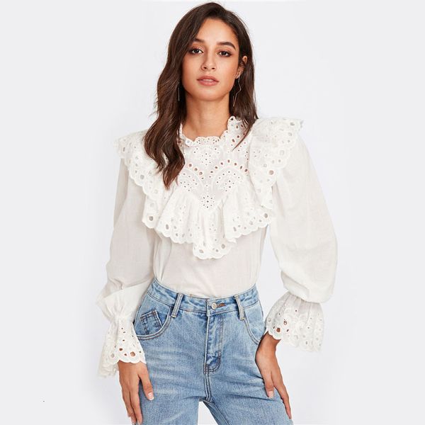 blouse women ladies designer eyelet embroidered ruffle and bell cuff blouse blouses autumn elegant womens blouse drop shipping, White
blouse women ladies designer eyelet embroidered ruffle and bell cuff blouse blouses autumn elegant womens blouse drop shipping, White