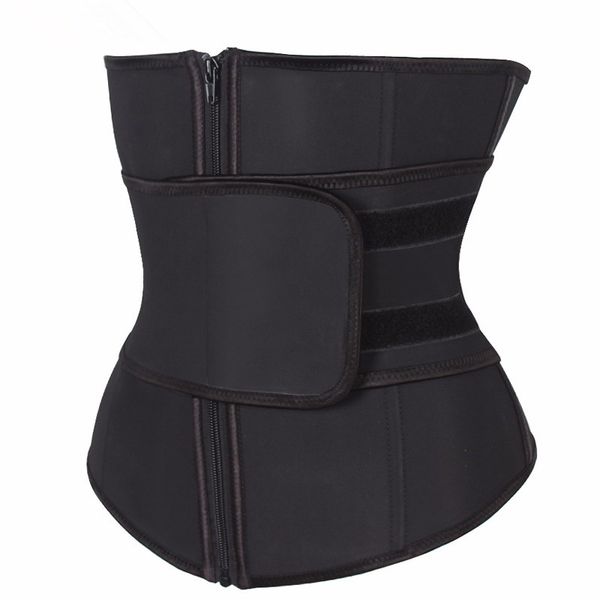 

plus size abdominal belt high compression zipper latex waist cincher corset underbust body fajas sweat waist trainer, Black;white