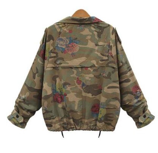 

wholesale-women jackets autumn winter army green camouflage jackets floral printed zipper jeans coats for woman denim cardigans, Black;brown