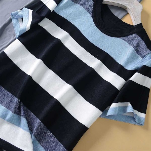 2020 ice silk knitted thin blue and white navy wind striped bright silk knitted shirt
2020 ice silk knitted thin blue and white navy wind striped bright silk knitted shirt
