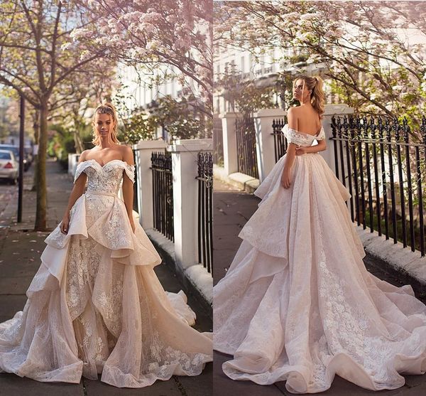 2020 champagne lace appliqued mermaid wedding dress with detachable train off shoulder backless beach bohemian bridal gown custom made, White
2020 champagne lace appliqued mermaid wedding dress with detachable train off shoulder backless beach bohemian bridal gown custom made, White