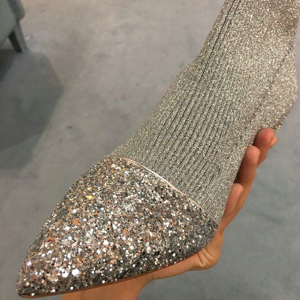 new bling silver stitching knitted wool rhinestone pointed thin heel sequined short boots female socks boots short boots female mx200320, Black
new bling silver stitching knitted wool rhinestone pointed thin heel sequined short boots female socks boots short boots female mx200320, Black