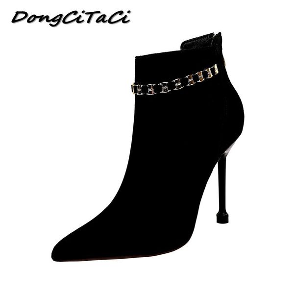 dongcitaci autumn winter women high heels boots thin heels solid party wedding metal chain short booties shoes ankle boots woman, Black
dongcitaci autumn winter women high heels boots thin heels solid party wedding metal chain short booties shoes ankle boots woman, Black