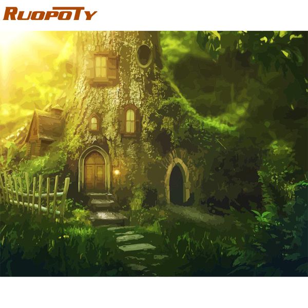 

ruopoty frame forest house diy painting by numbers kit landscape acrylic paint by numbers for adults unique gift home decors art