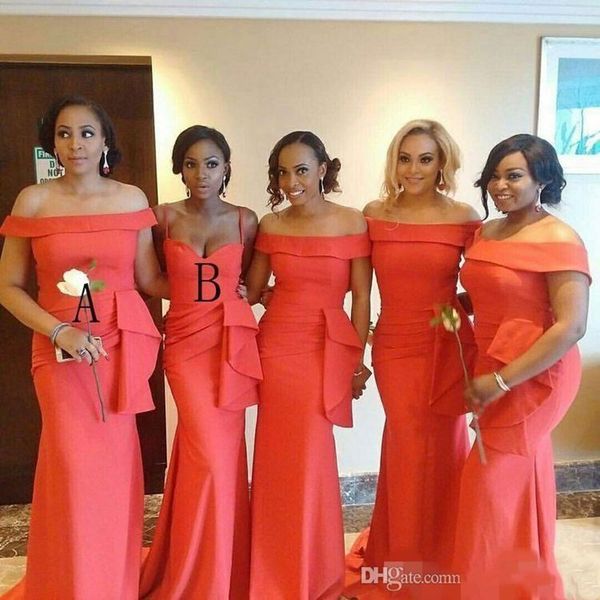 fashion red bridesmaid dresses mermaid off the shoulder satin sweep train spaghetti straps maid of honor gown african country for women, White;pink
fashion red bridesmaid dresses mermaid off the shoulder satin sweep train spaghetti straps maid of honor gown african country for women, White;pink