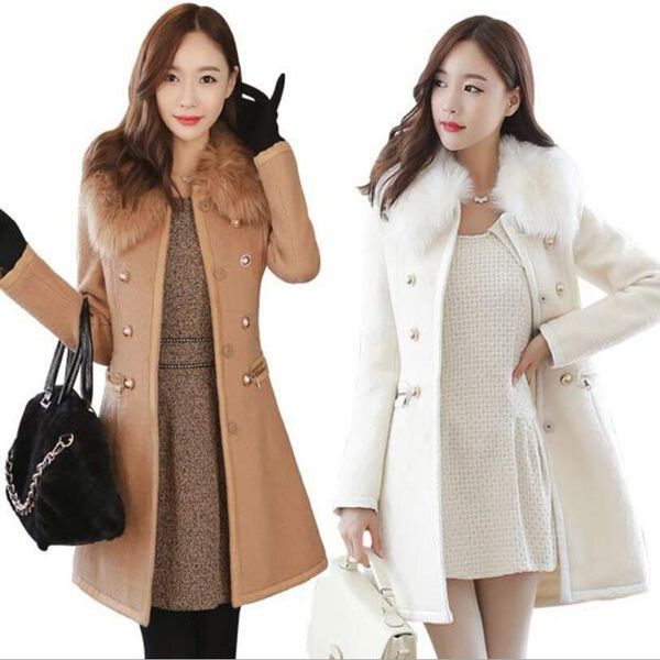 autumn and winter thickening slim double row buckle woolen collar overcoat winter fashion matching long jacket, Black
autumn and winter thickening slim double row buckle woolen collar overcoat winter fashion matching long jacket, Black