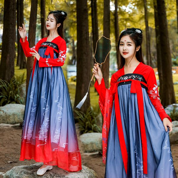 

qing dynasty hanfu costume chinese traditional tang dynasty ancient dress women folk fairy dance cosplay performance wear dl4134, Black;red