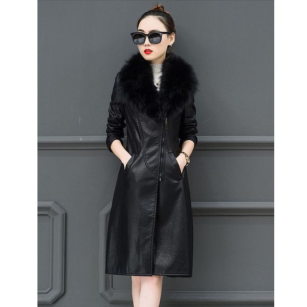large fur collar leather women's 2019 winter autumn new long section plus velvet thick cotton coat pu leather warm jacket a475, Black
large fur collar leather women's 2019 winter autumn new long section plus velvet thick cotton coat pu leather warm jacket a475, Black