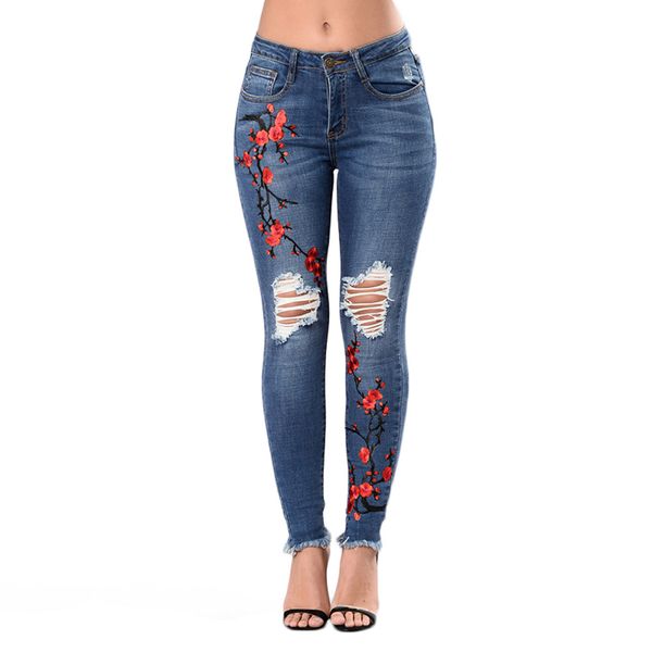women embroidery jeans pants skinny ripped high waist stretch pencil denim trousers ks-shipping, Blue
women embroidery jeans pants skinny ripped high waist stretch pencil denim trousers ks-shipping, Blue
