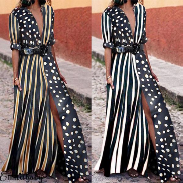 2018 new fashion plus size s-3xl stripe dot patch shirt dress women striped long maxi dress split party holiday beach sundress, Black;gray
2018 new fashion plus size s-3xl stripe dot patch shirt dress women striped long maxi dress split party holiday beach sundress, Black;gray