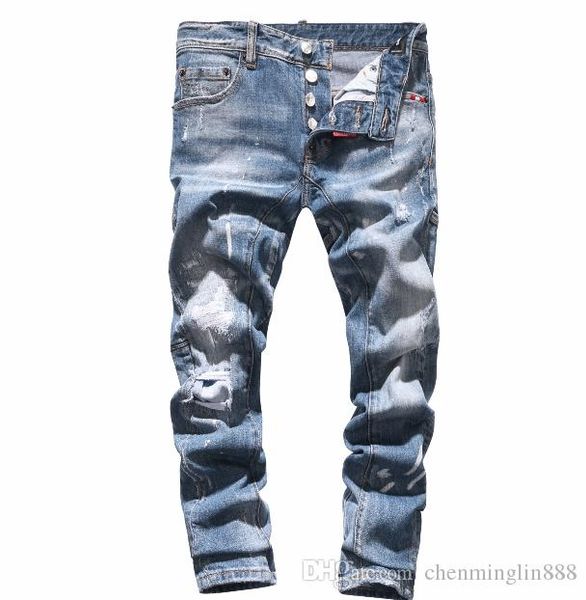 european standing men's jeans, men's jeans, a pair of skinny jeans and black embroidered skulls#005, Blue
european standing men's jeans, men's jeans, a pair of skinny jeans and black embroidered skulls#005, Blue