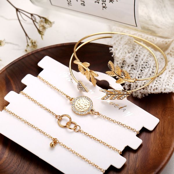 5 pcs/set fashion punk gold chain moon leaf crystal geometry open bracelet set women charm beach accessories gift jewelry, Black
5 pcs/set fashion punk gold chain moon leaf crystal geometry open bracelet set women charm beach accessories gift jewelry, Black