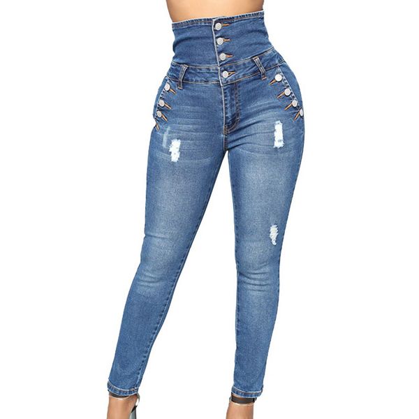 new women stretch jeans button high waist denim pencil pants plus size woman lady skinny trousers, Blue
new women stretch jeans button high waist denim pencil pants plus size woman lady skinny trousers, Blue