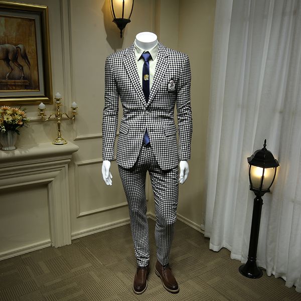 xm geeki men wedding suit jackets spring blazers slim mans two pieces suits male houndstooth white and black street suit 365wt39, White;black
xm geeki men wedding suit jackets spring blazers slim mans two pieces suits male houndstooth white and black street suit 365wt39, White;black