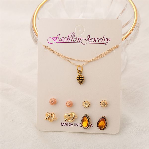 women jewelry set ( 1 necklace and 4 pairs earrings) cute pinecone pendant necklace gold silver color bohemian stud earrings
women jewelry set ( 1 necklace and 4 pairs earrings) cute pinecone pendant necklace gold silver color bohemian stud earrings