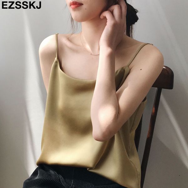 2019 summer satin women camiole chic femme solid o neck loose casual camis strapless smooth, White
2019 summer satin women camiole chic femme solid o neck loose casual camis strapless smooth, White