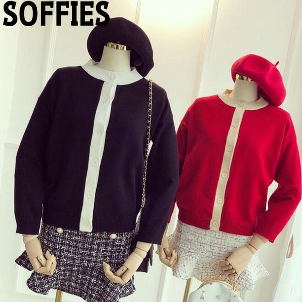

2019 spring women o-neck contrast color knit cardigans korean fashion knit red sweaters, White;black
