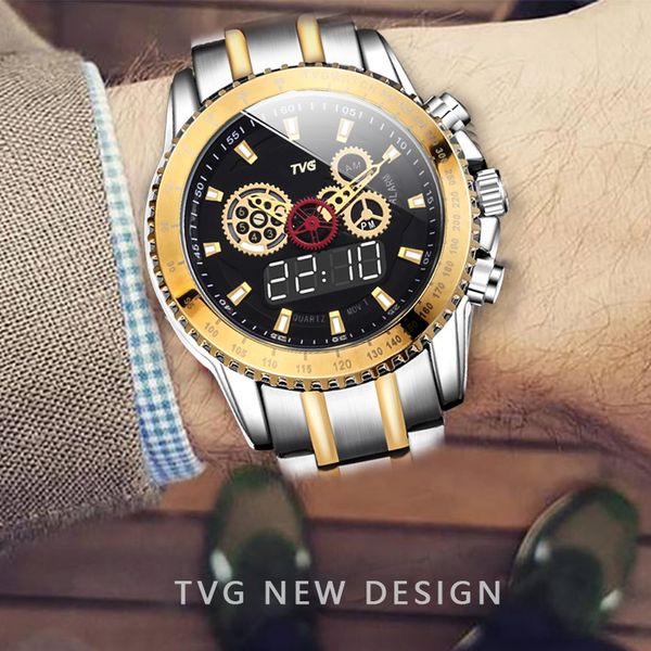 2020 tvg men watches sports watches men's steel belt calendar week multi-function dual display quartz, Slivery;brown
2020 tvg men watches sports watches men's steel belt calendar week multi-function dual display quartz, Slivery;brown