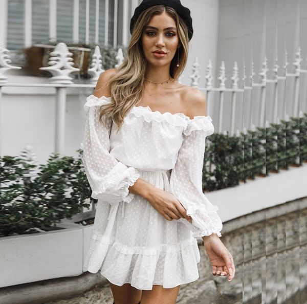 summer women's white chiffon polka dot dress elegant off shoulder casual full sleeve ladies mini party night dress, Black;gray
summer women's white chiffon polka dot dress elegant off shoulder casual full sleeve ladies mini party night dress, Black;gray