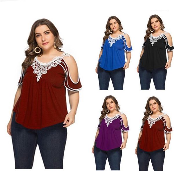 shoulder oversized loose tshirt famale designer tees womens lace stitching tshirt v neck short sleeve off, White
shoulder oversized loose tshirt famale designer tees womens lace stitching tshirt v neck short sleeve off, White