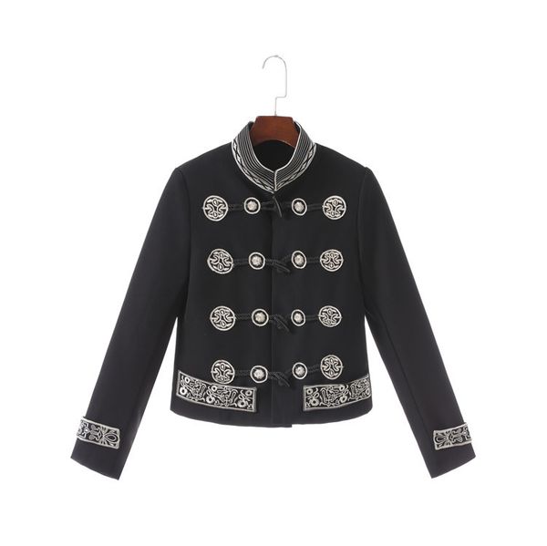 2019 spring new jacket women fashion embroidery stand collar long sleeve horn button loose autumn women outwears, Black;brown
2019 spring new jacket women fashion embroidery stand collar long sleeve horn button loose autumn women outwears, Black;brown