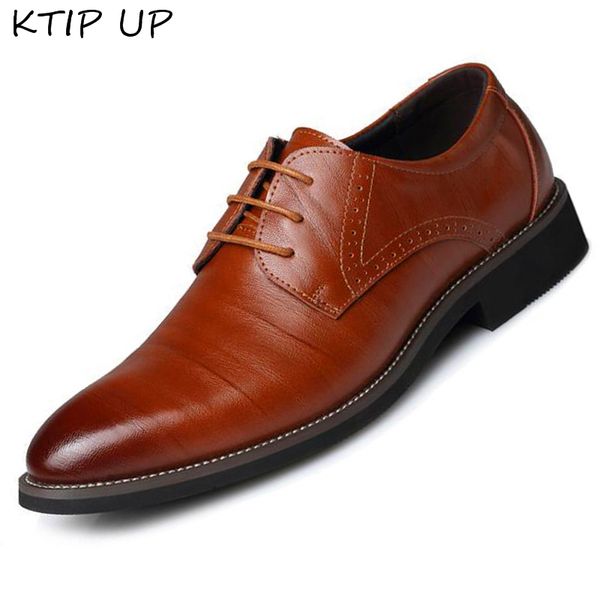 2019 new genuine leather men brogues shoes lace-up bullock business dress men oxfords shoes male formal, Black