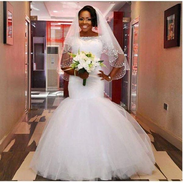 bateau neck slim mermaid wedding dresses beaded 2019 short sleeves tulle bridal gowns vintage formal vestidos de mariee custom, White
bateau neck slim mermaid wedding dresses beaded 2019 short sleeves tulle bridal gowns vintage formal vestidos de mariee custom, White