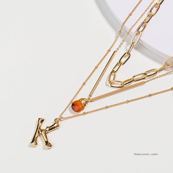 26 english letter multi-storey necklace natural golden agate pendant jewelry, Silver
26 english letter multi-storey necklace natural golden agate pendant jewelry, Silver