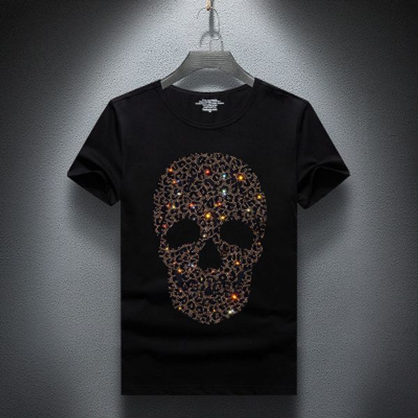 mens designer t shirts skull diamond summer half-sleeved slim plus size bottoming shirt fashion trend casual tees quality, White;black 
mens designer t shirts skull diamond summer half-sleeved slim plus size bottoming shirt fashion trend casual tees quality, White;black
