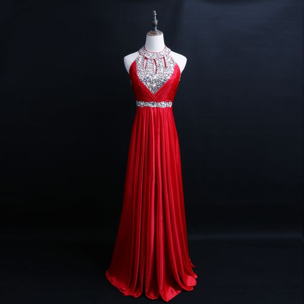 sparkly a-line satin halter prom dresses sweep train crystals beading red evening dresses lace up back elegant evening gowns, Black;red
sparkly a-line satin halter prom dresses sweep train crystals beading red evening dresses lace up back elegant evening gowns, Black;red