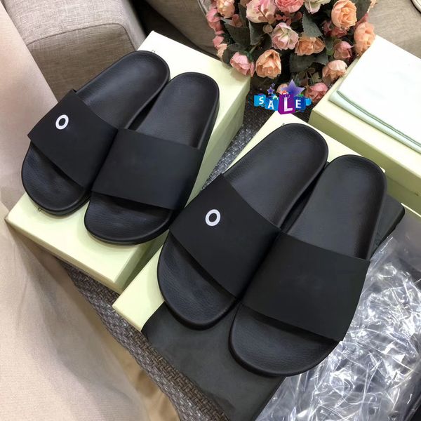 esigner off leisure indoor beach slippers white printing couple slippers with box, Black