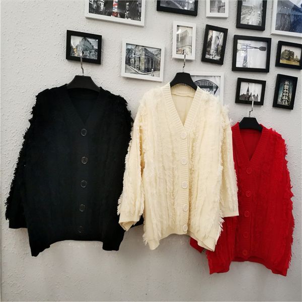 new arrivals knitted sweater cardigan female tassel solid v neck full sleeve oversized casual knitwear woman, White
new arrivals knitted sweater cardigan female tassel solid v neck full sleeve oversized casual knitwear woman, White