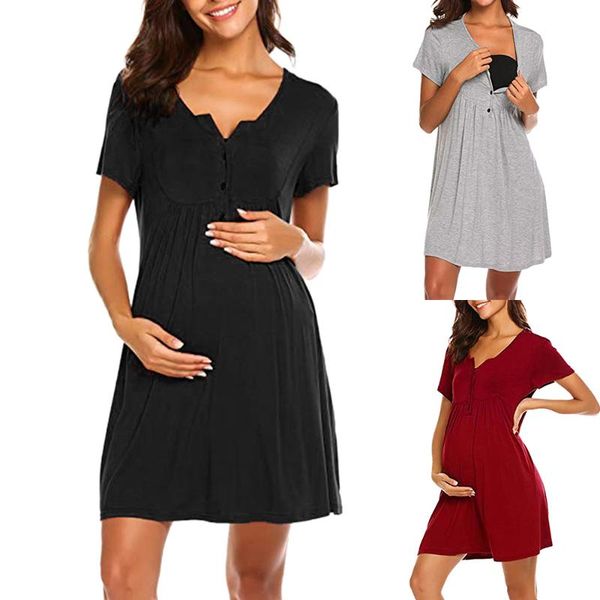 maternity dresses pregnant women nursing dress short sleeve solid color breastfeeding skirt loose pregnancy dress summer d30, White
maternity dresses pregnant women nursing dress short sleeve solid color breastfeeding skirt loose pregnancy dress summer d30, White